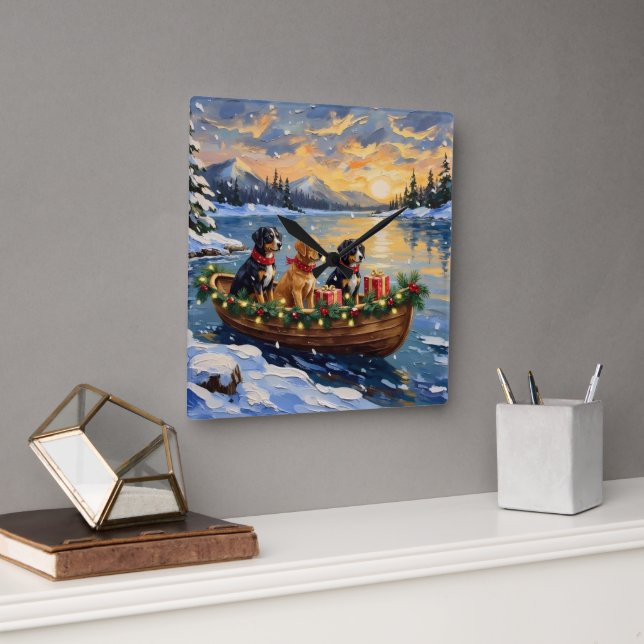 Papillon Christmas Boat Holiday Fyrkantig Klocka (Kontor)
