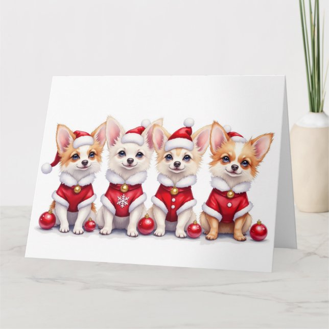 Papillon Christmas Dress Santa Hat Kort (Framsida)