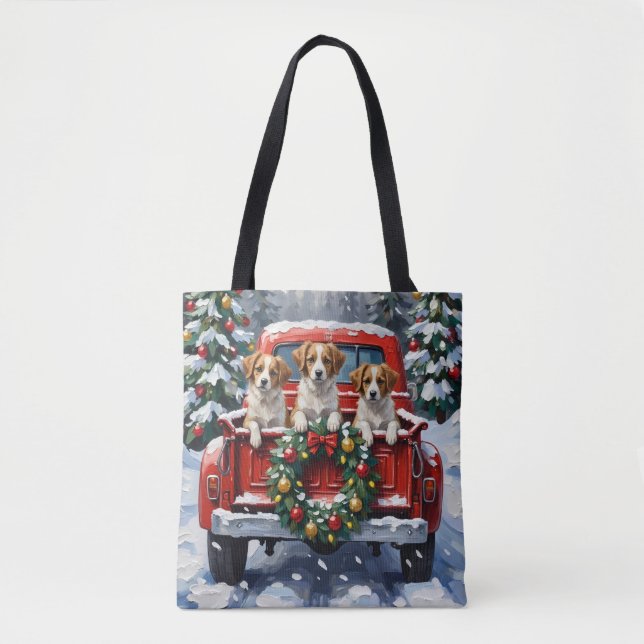 Papillon Christmas Red Truck Holiday Tygkasse (Framsida)