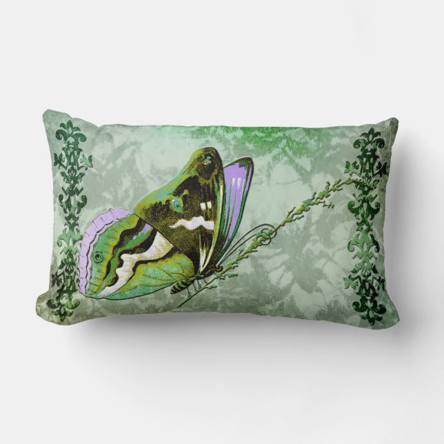 PAPILLON COLORÉ i KELLY GRÖNT och LAVENDEL Lumbarkudde (Framsida)