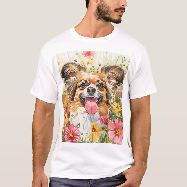 Papillon Dad Shirt – Watercolor T Shirt (Framsida)