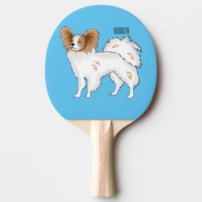Papillon dog cartoon illustration pingisracket (Framsidan)