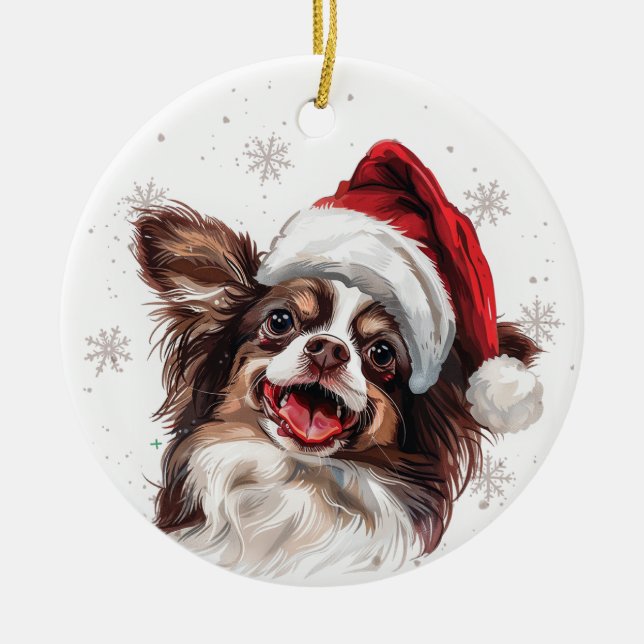 Papillon Dog Christmas Personalized Julgransprydnad Keramik (Framsidan)