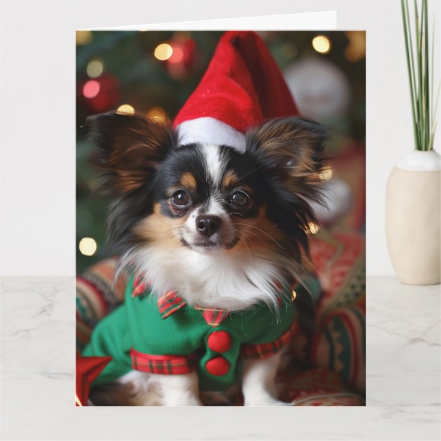 Papillon Elf Puppy-julkort Kort (Framsida)