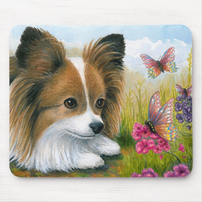 Papillon för hund 123 hund med fjärilar musmatta (Framsidan)