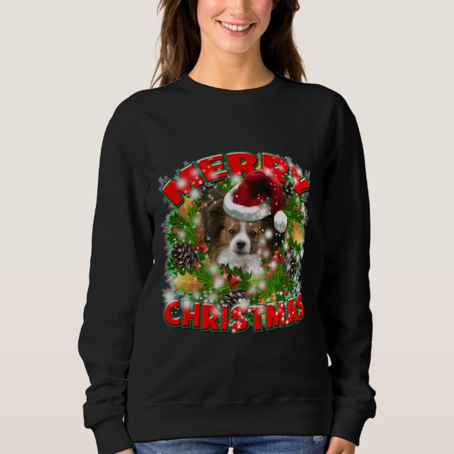 Papillon God jul för Hund Hund Pappa T Shirt (Framsida)