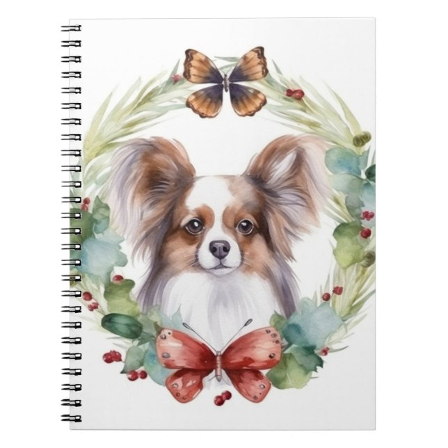 Papillon God Jul Utandning Festive Valp Anteckningsbok (Framsidan)