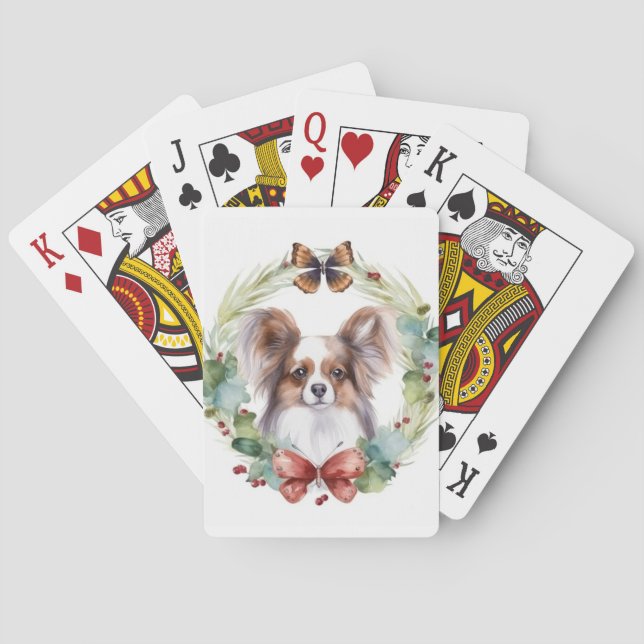 Papillon God Jul Utandning Festive Valp Casinokort (Baksidan)