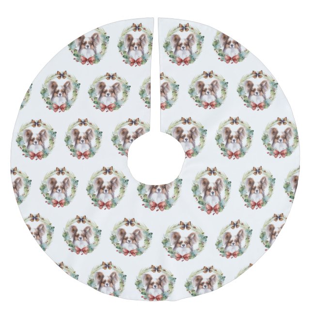 Papillon God Jul Utandning Festive Valp Julgransmatta Borstad Polyester (Framsidan)