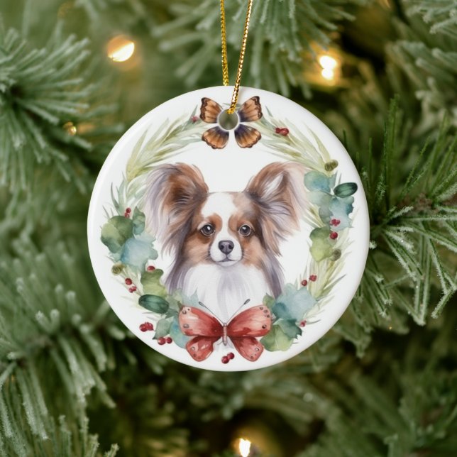 Papillon God Jul Utandning Festive Valp Julgransprydnad Keramik (Träd)