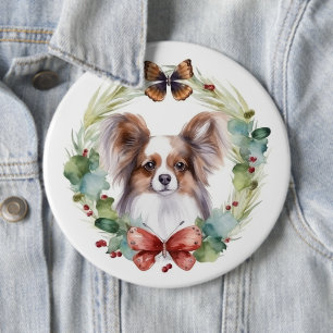 Papillon God Jul Utandning Festive Valp Knapp