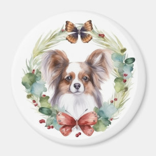 Papillon God Jul Utandning Festive Valp Magnet