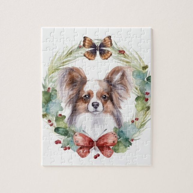 Papillon God Jul Utandning Festive Valp Pussel (Vertikal)