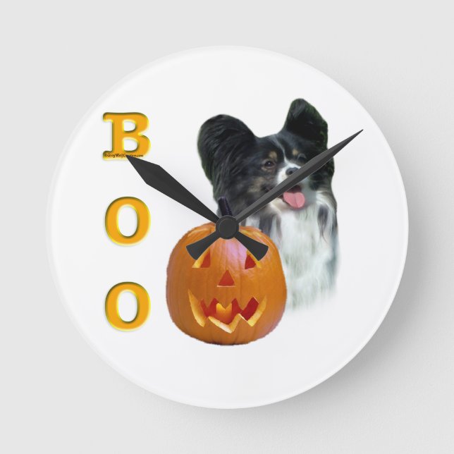Papillon Halloween BOO Rund Klocka (Framsida)