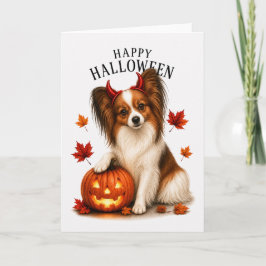 Papillon Halloween Djävulshund Kort