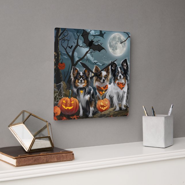 Papillon Halloween Spooky Fyrkantig Klocka (Kontor)