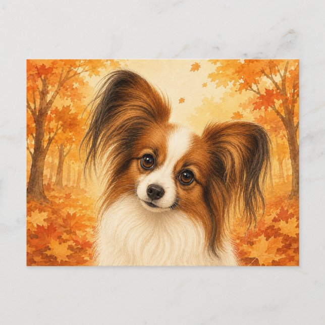 Papillon Höstskogs Hund Vykort (Framsida)