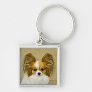 Papillon (Hound Tri)-målning - Originalbild av Hu Fyrkantig Silverfärgad Nyckelring