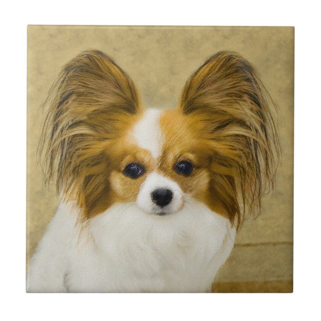 Papillon (Hound Tri)-målning - Originalbild av Hun Kakelplatta (Framsidan)