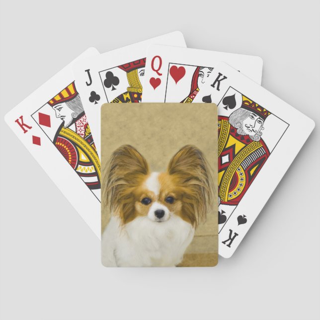 Papillon (Hound Tri)-målning - Originalbild av Hun Spelkort (Baksidan)