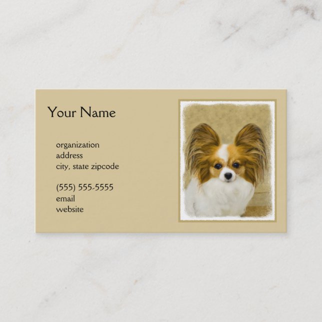 Papillon (Hound Tri)-målning - Originalbild av Hun Visitkort (Framsida)