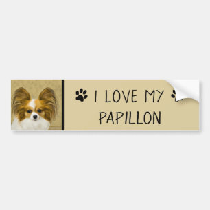 Papillon (Hound Tri)-målning - Originalkonst av Hu Bildekal