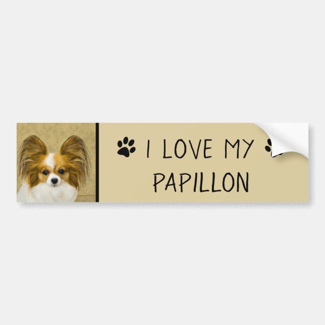Papillon (Hound Tri)-målning - Originalkonst av Hu Bildekal (Framsidan)