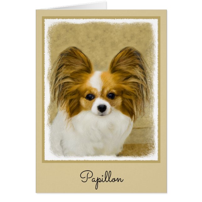 Papillon (Hound Tri)-målning - Originalkonst av Hu Hälsningskort (Framsidan)