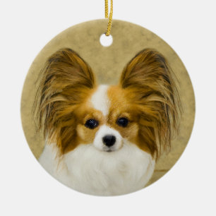 Papillon (Hound Tri)-målning - Originalkonst av Hu Julgransprydnad Keramik