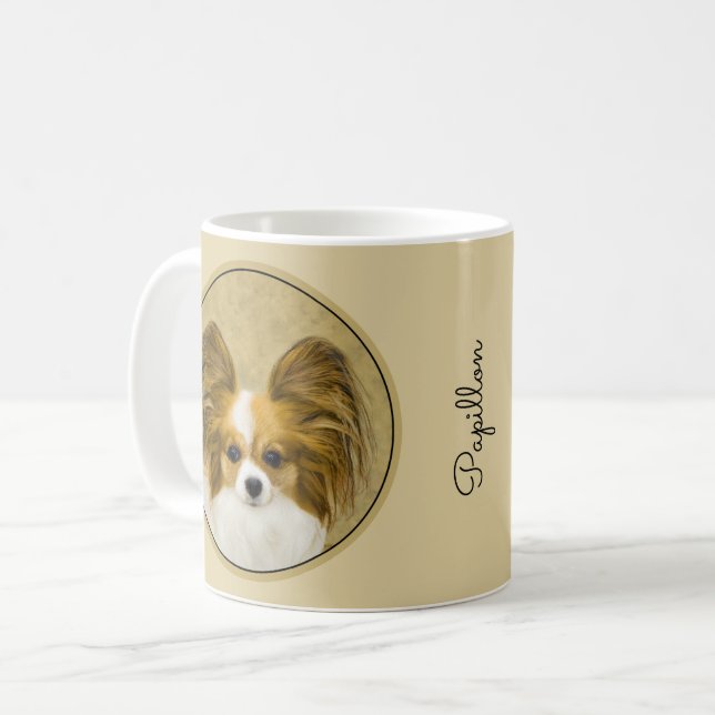 Papillon (Hound Tri)-målning - Originalkonst av Hu Kaffemugg (Framsida vänster)
