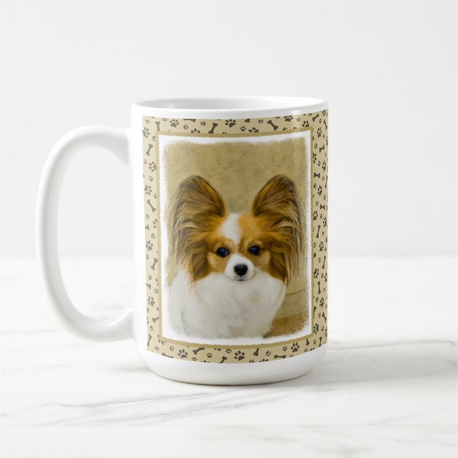 Papillon (Hound Tri)-målning - Originalkonst av Hu Kaffemugg (Vänster)