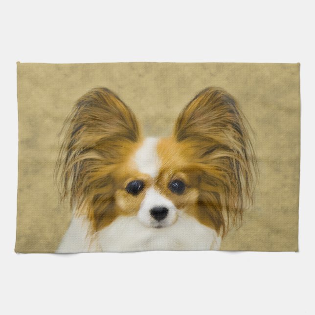 Papillon (Hound Tri)-målning - Originalkonst av Hu Kökshandduk (Horisontell)