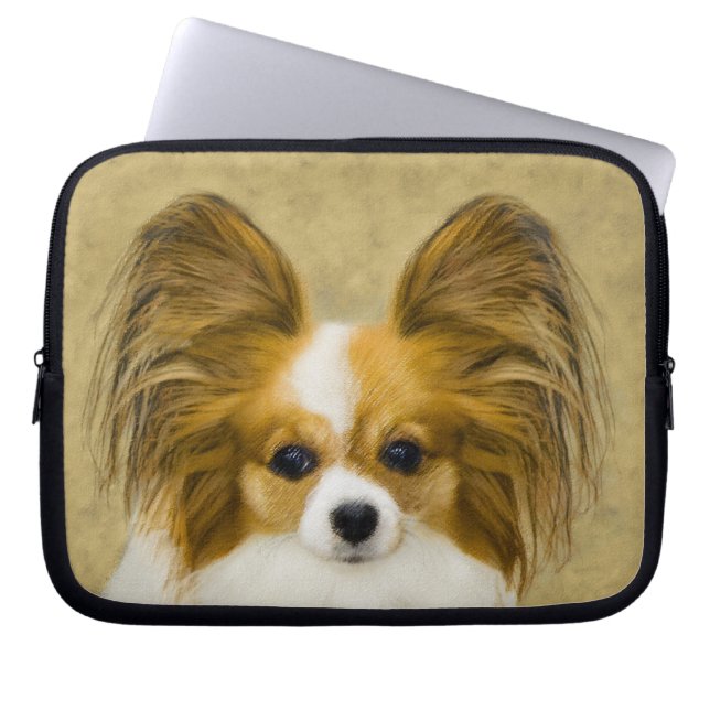 Papillon (Hound Tri)-målning - Originalkonst av Hu Laptop Fodral (Framsidan)