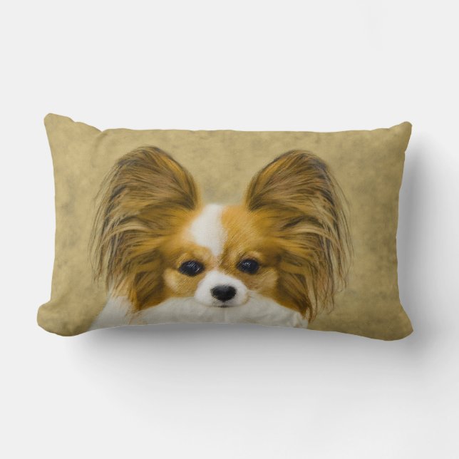 Papillon (Hound Tri)-målning - Originalkonst av Hu Lumbarkudde (Framsida)
