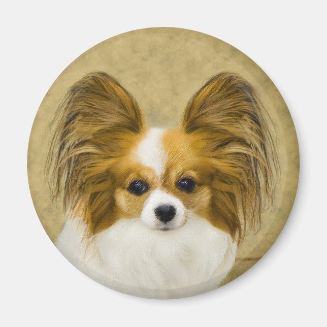 Papillon (Hound Tri)-målning - Originalkonst av Hu Magnet (Framsidan)