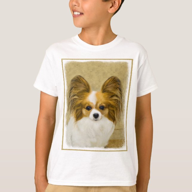 Papillon (Hound Tri)-målning - Originalkonst av Hu T Shirt (Framsida)
