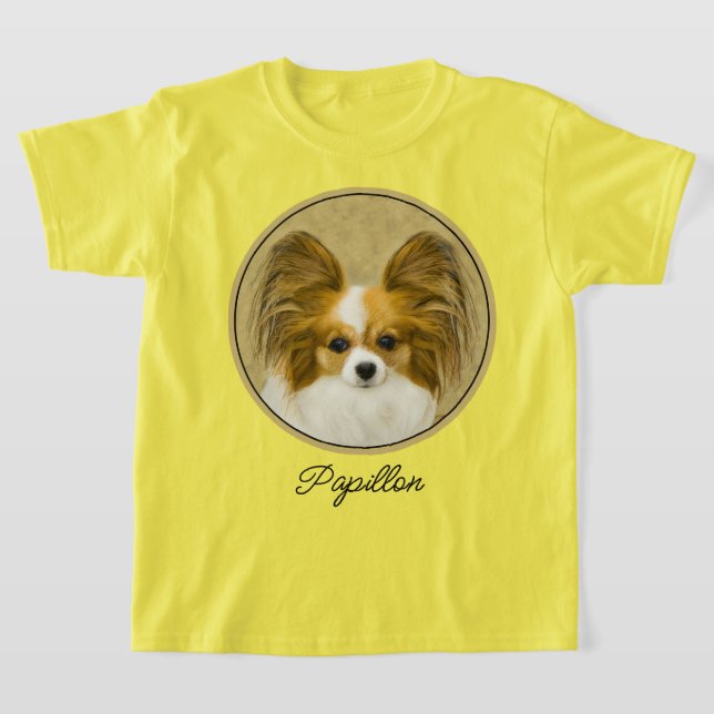 Papillon (Hound Tri)-målning - Originalkonst av Hu T Shirt (Laydown)