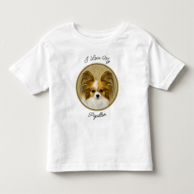 Papillon (Hound Tri)-målning - Originalkonst av Hu T Shirt (Framsida)