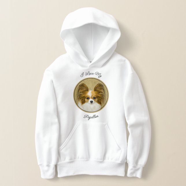 Papillon (Hound Tri)-målning - Originalkonst av Hu T Shirt (Laydown)