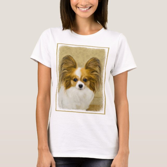 Papillon (Hound Tri)-målning - Originalkonst av Hu T-shirt (Framsida)