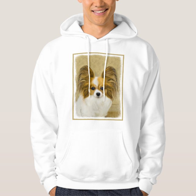 Papillon (Hound Tri)-målning - Originalkonst av Hu Tröja Med Luva (Framsida)