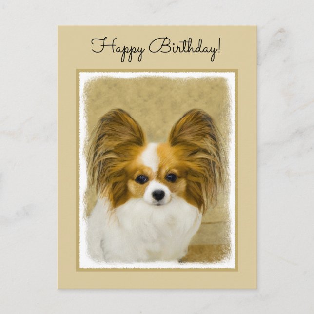 Papillon (Hound Tri)-målning - Originalkonst av Hu Vykort (Framsida)