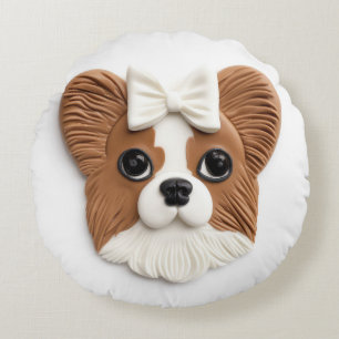 Papillon Hund 3D Inspirerad Rund Kudde