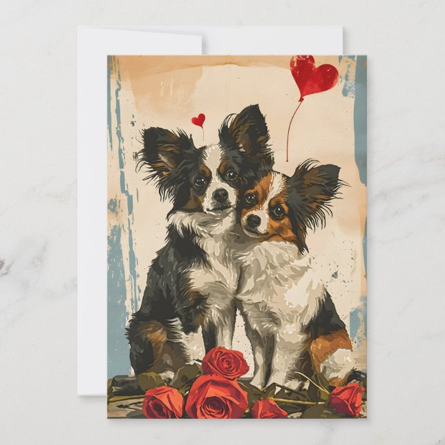 Papillon hund Alla hjärtans dag  Julkort (Framsida)