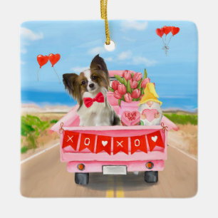 Papillon Hund Alla hjärtans dag Lastbil Hearts Julgransprydnad Keramik