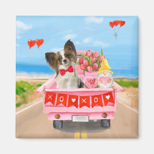 Papillon Hund Alla hjärtans dag Lastbil Hearts Magnet