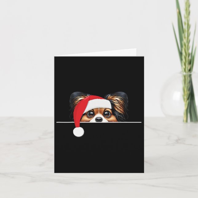 Papillon Hund älskare Funny Santa Hat-jul Kort (Framsida)