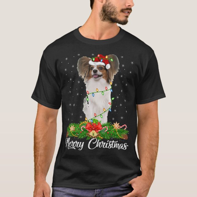 Papillon Hund älskare Matching Santa Hat Papillon  T Shirt (Framsida)
