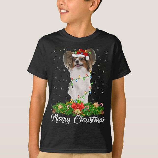 Papillon Hund älskare Matching Santa Hat Papillon  T Shirt (Framsida)