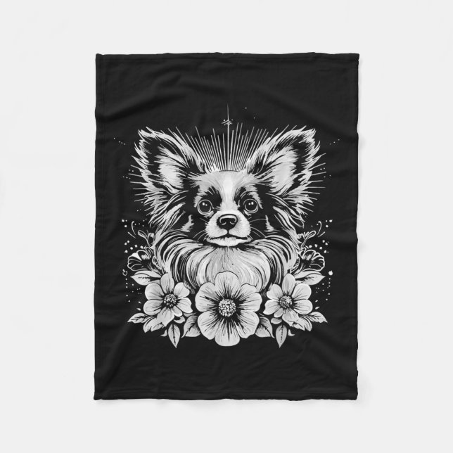 Papillon Hund älskare Retro Stil Tattoo_1 Fleecefilt (Framsidan)
